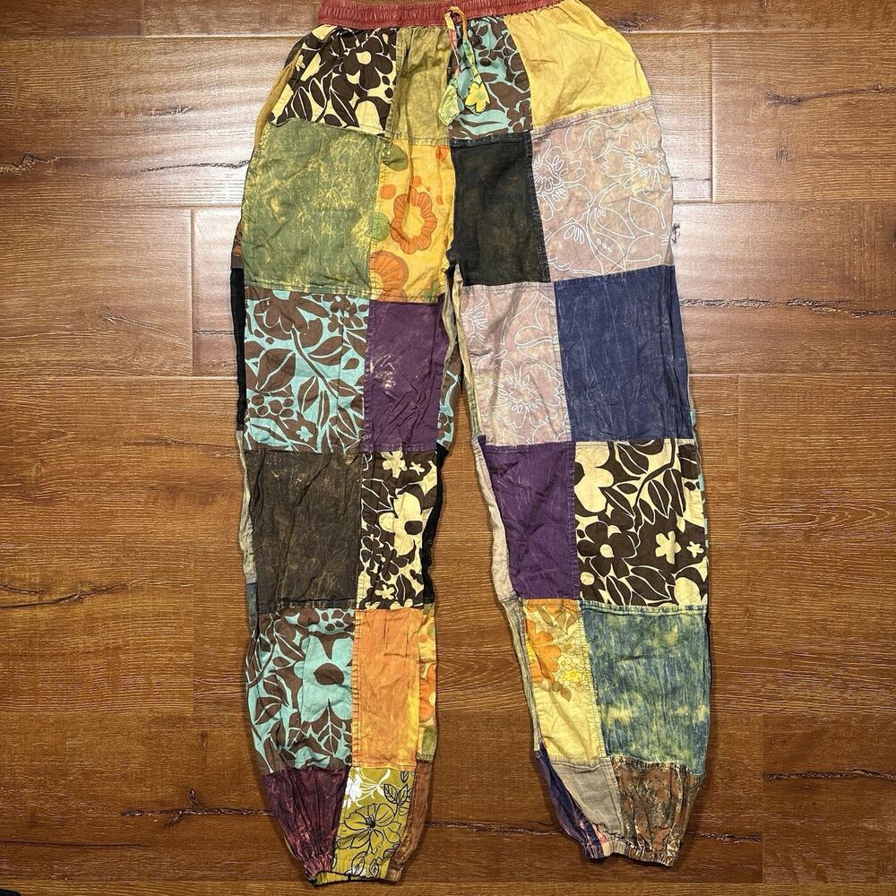 Patchwork Ankle Pants in Multicolor - Boho Cropped Style